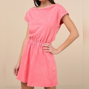 Lulus Definite Beauty Washed Coral Pink Short Sleeve Mini Dress, Size XS